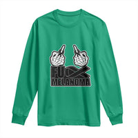 Fuck Melanoma Long Sleeve Shirt Skeleton Hand Black Ribbon Awareness