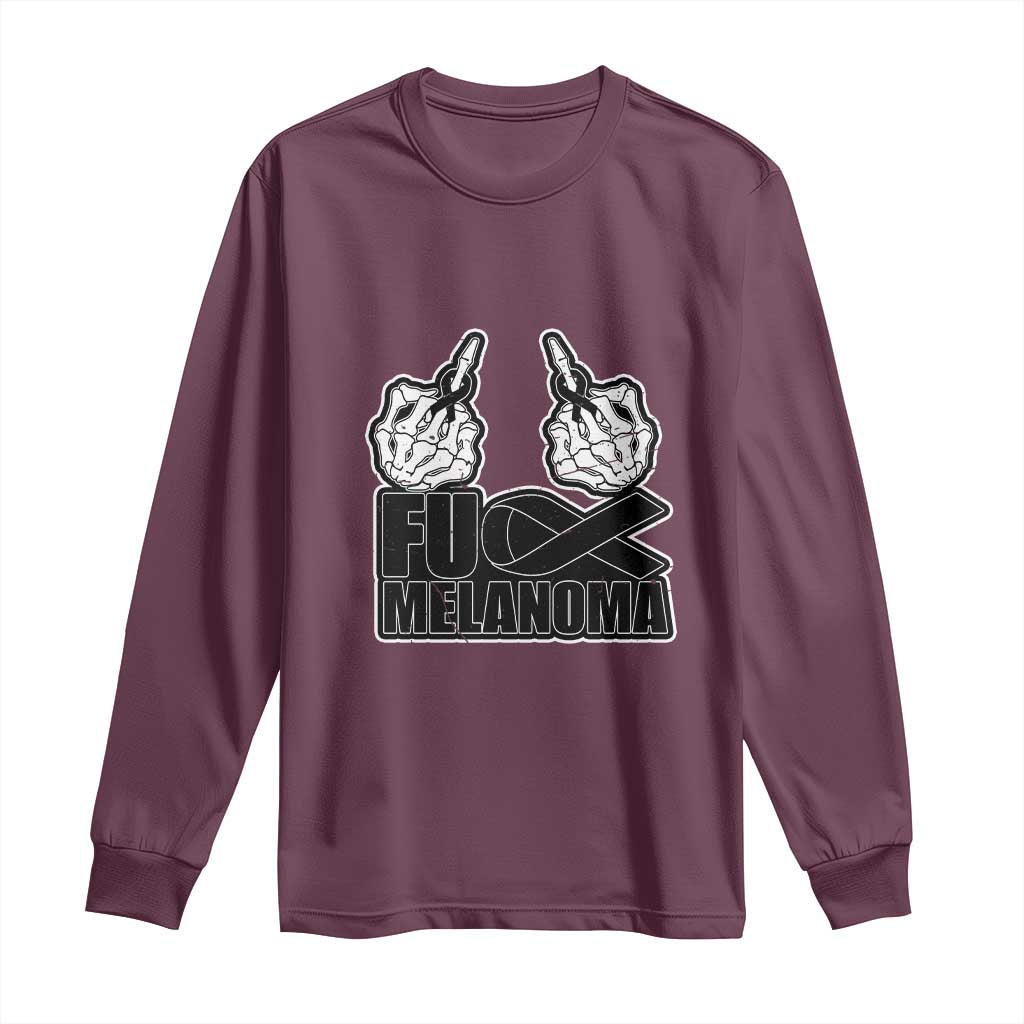 Fuck Melanoma Long Sleeve Shirt Skeleton Hand Black Ribbon Awareness
