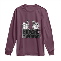 Fuck Melanoma Long Sleeve Shirt Skeleton Hand Black Ribbon Awareness