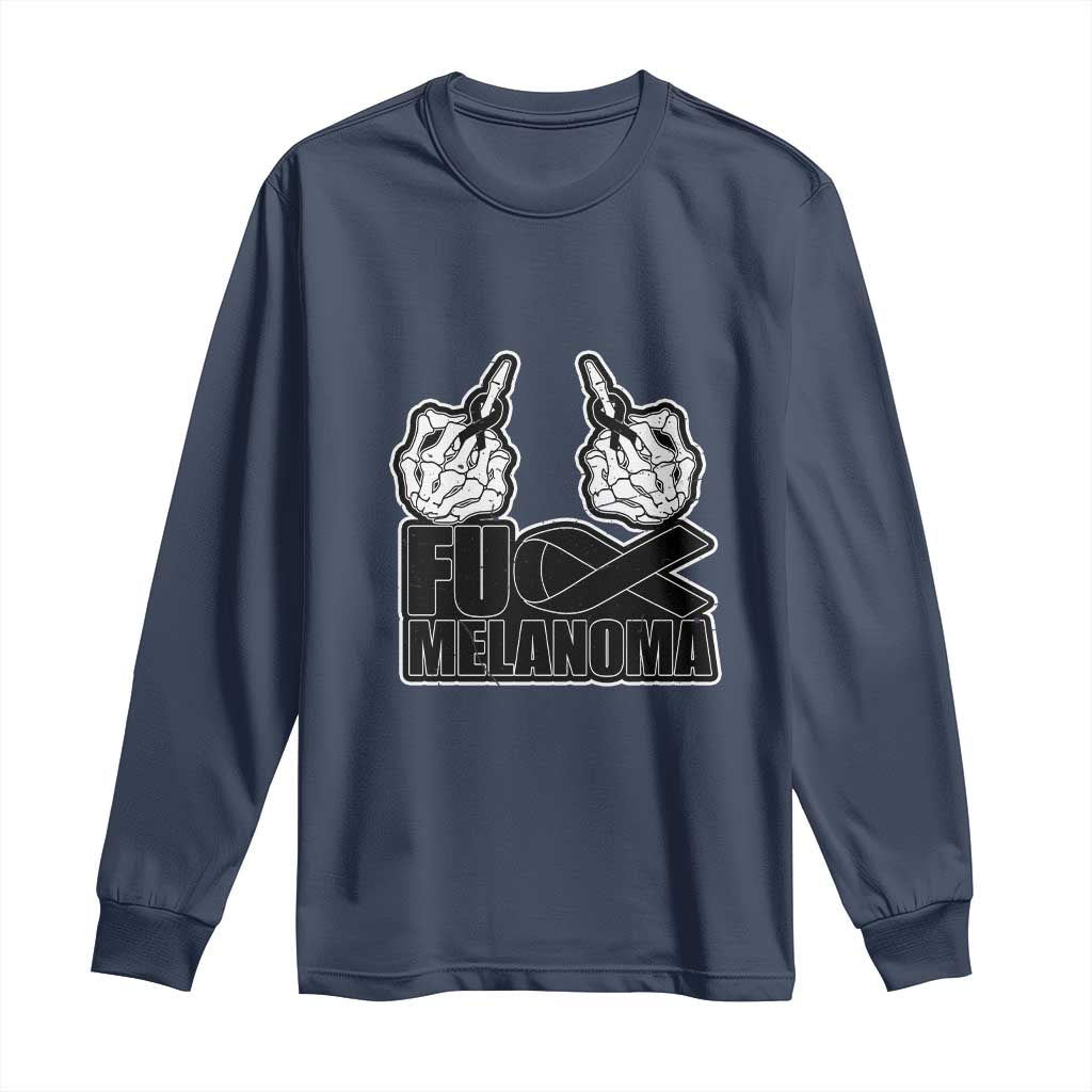 Fuck Melanoma Long Sleeve Shirt Skeleton Hand Black Ribbon Awareness