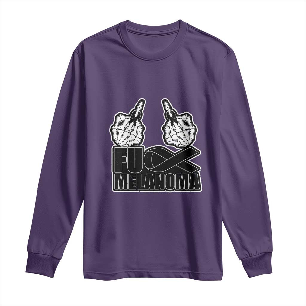 Fuck Melanoma Long Sleeve Shirt Skeleton Hand Black Ribbon Awareness