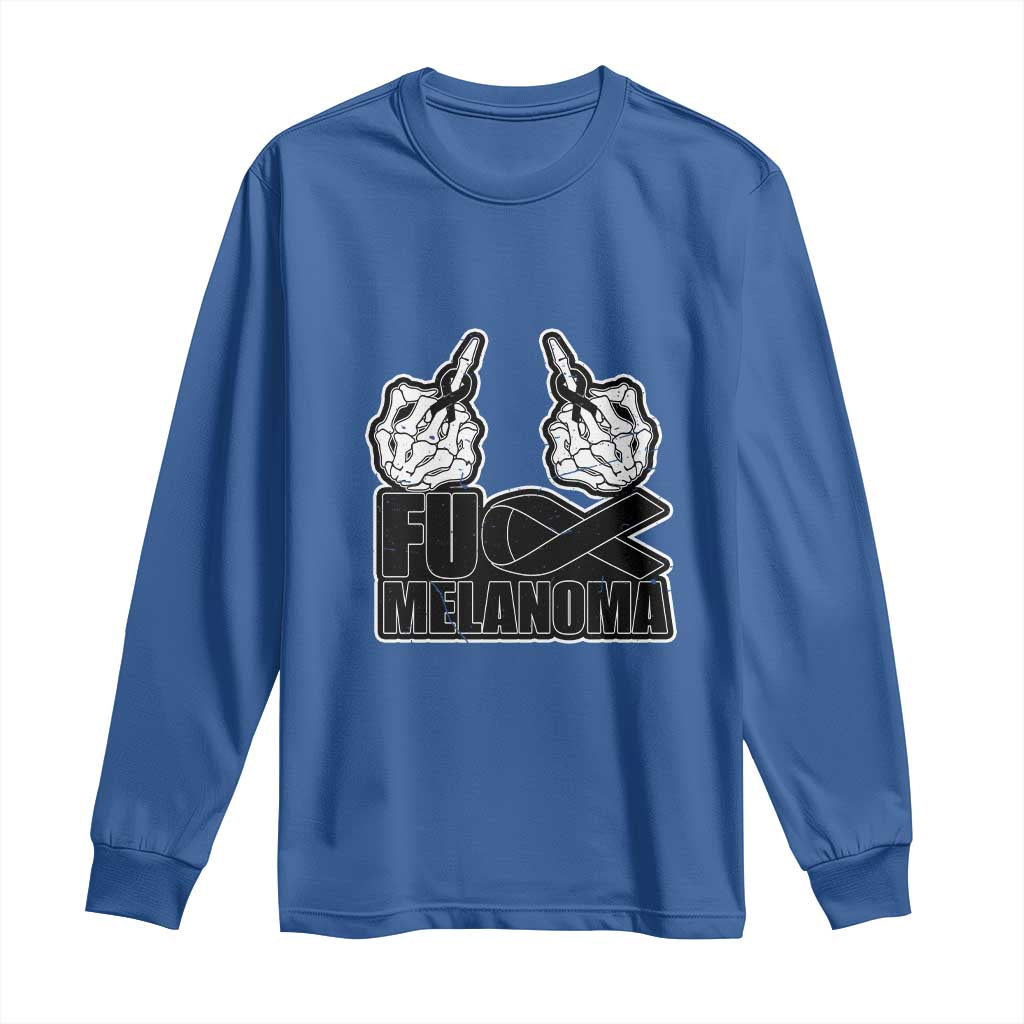 Fuck Melanoma Long Sleeve Shirt Skeleton Hand Black Ribbon Awareness