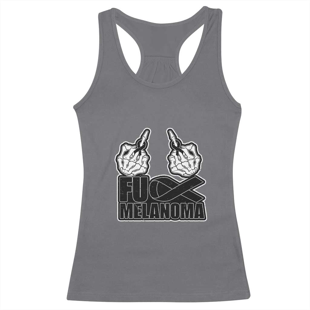 Fuck Melanoma Racerback Tank Top Skeleton Hand Black Ribbon Awareness