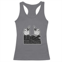 Fuck Melanoma Racerback Tank Top Skeleton Hand Black Ribbon Awareness