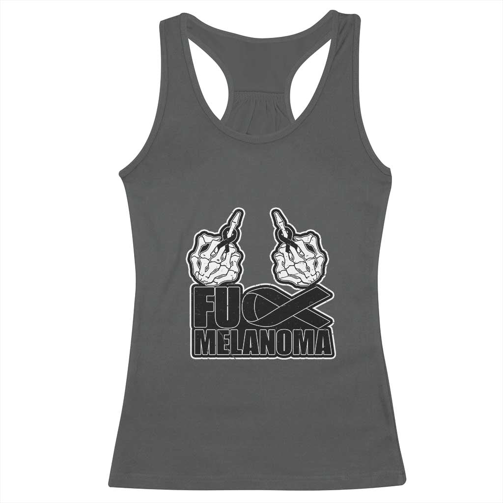 Fuck Melanoma Racerback Tank Top Skeleton Hand Black Ribbon Awareness