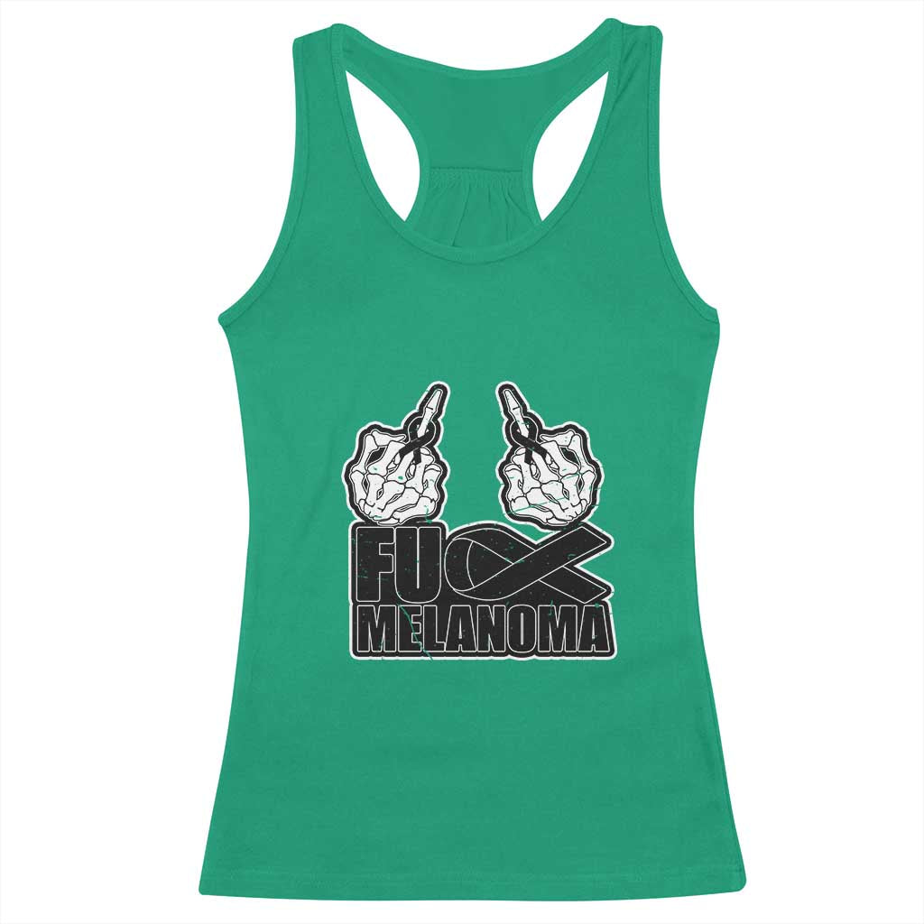 Fuck Melanoma Racerback Tank Top Skeleton Hand Black Ribbon Awareness