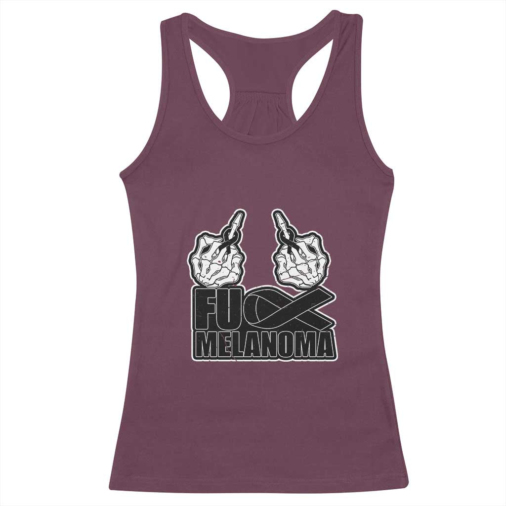 Fuck Melanoma Racerback Tank Top Skeleton Hand Black Ribbon Awareness