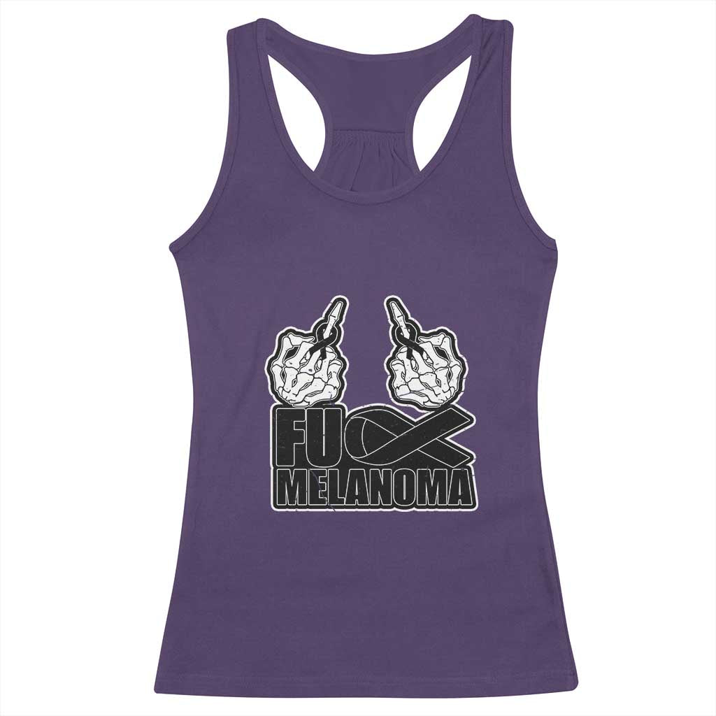 Fuck Melanoma Racerback Tank Top Skeleton Hand Black Ribbon Awareness