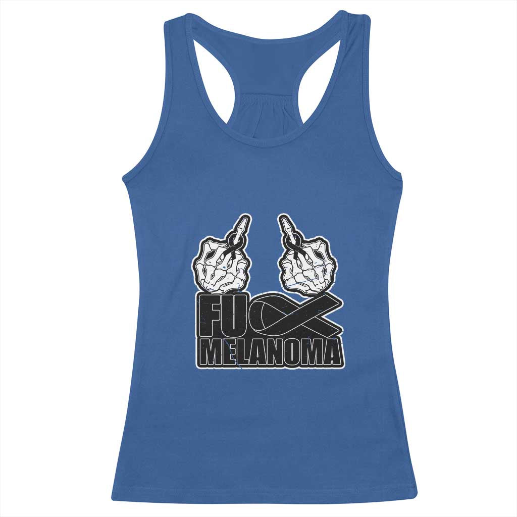 Fuck Melanoma Racerback Tank Top Skeleton Hand Black Ribbon Awareness