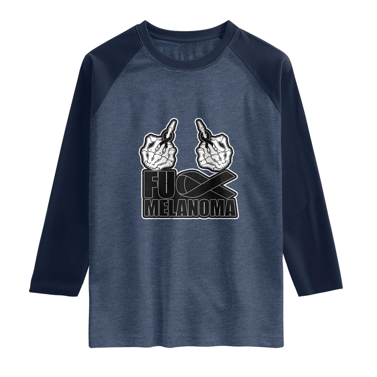 Fuck Melanoma Raglan Shirt Skeleton Hand Black Ribbon Awareness