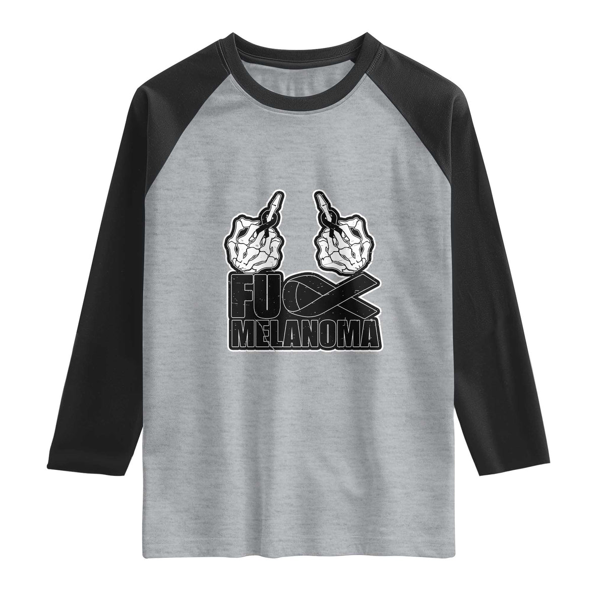Fuck Melanoma Raglan Shirt Skeleton Hand Black Ribbon Awareness