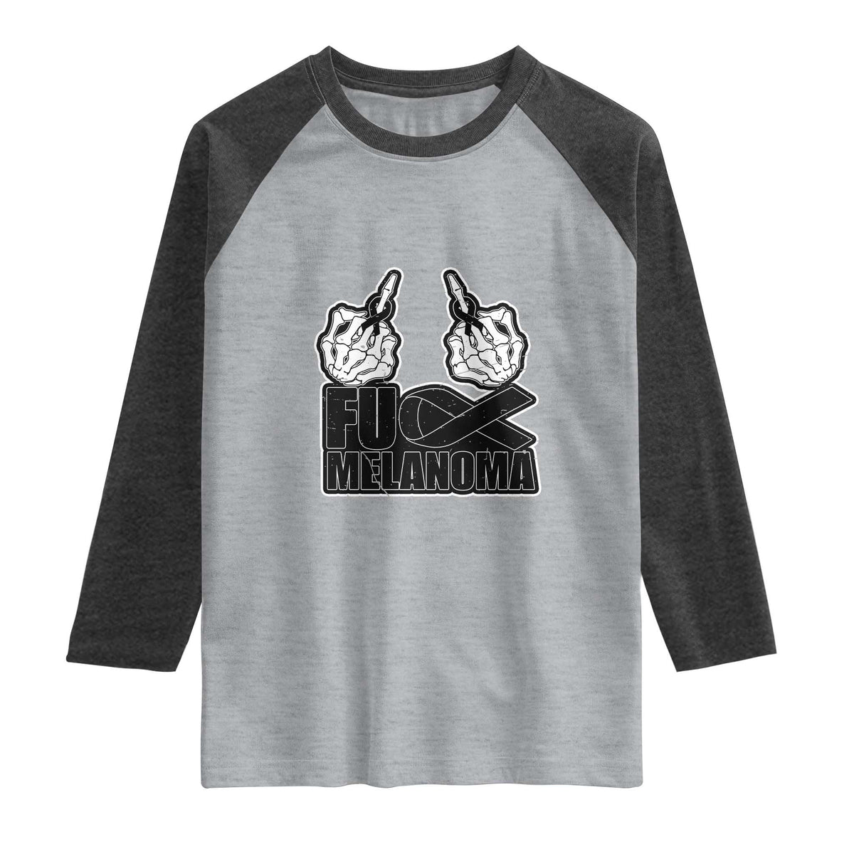 Fuck Melanoma Raglan Shirt Skeleton Hand Black Ribbon Awareness