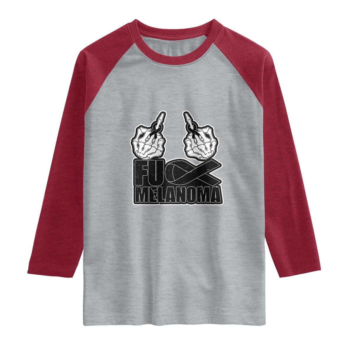 Fuck Melanoma Raglan Shirt Skeleton Hand Black Ribbon Awareness
