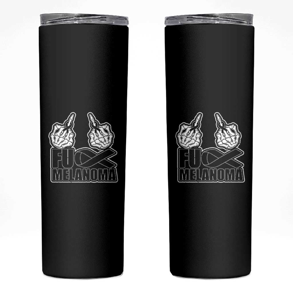 Fuck Melanoma Skinny Tumbler Skeleton Hand Black Ribbon Awareness