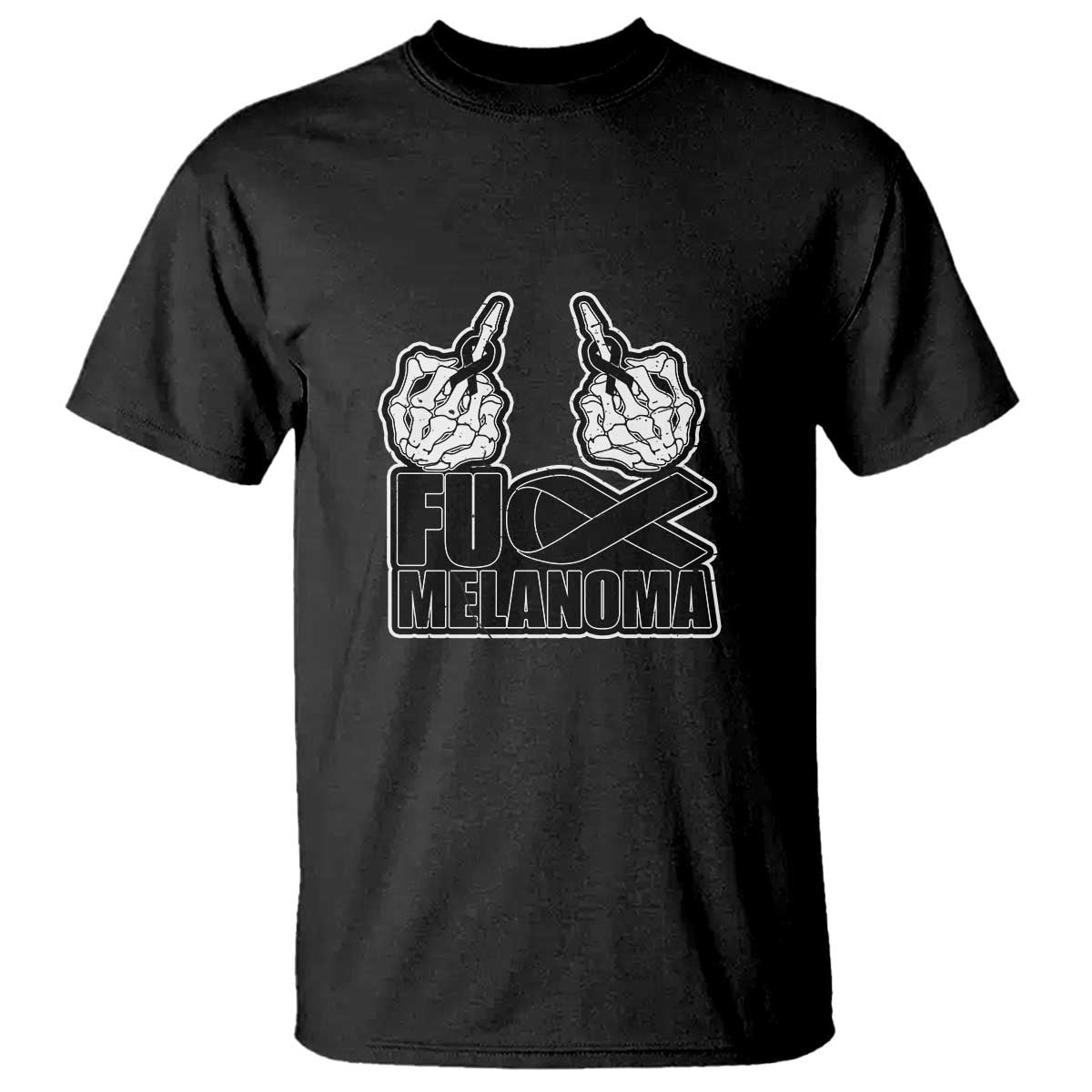 Fuck Melanoma T Shirt Skeleton Hand Black Ribbon Awareness
