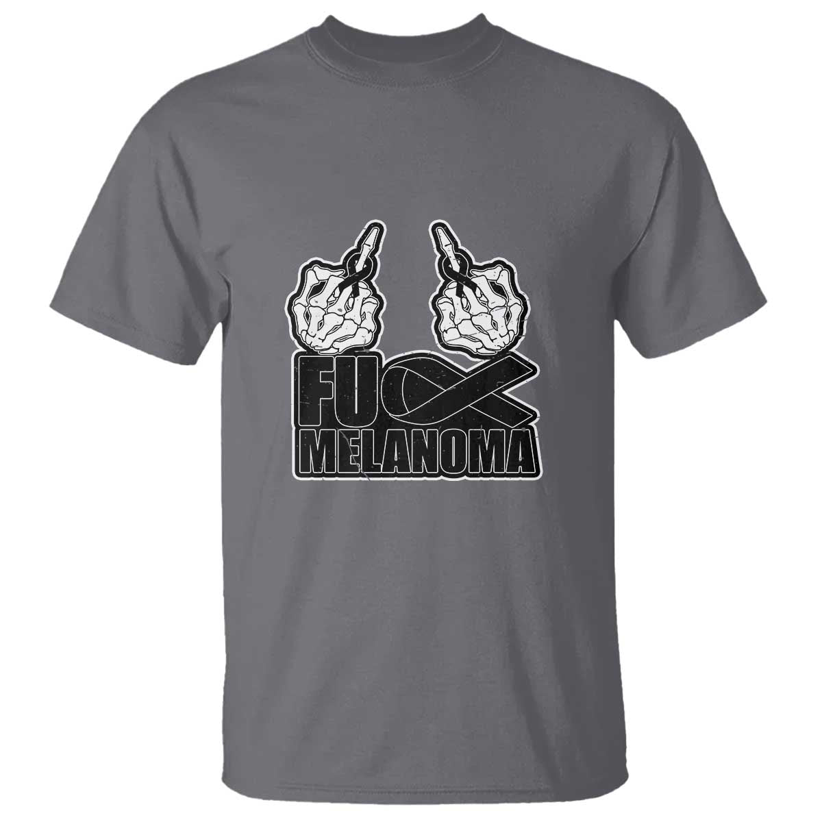 Fuck Melanoma T Shirt Skeleton Hand Black Ribbon Awareness