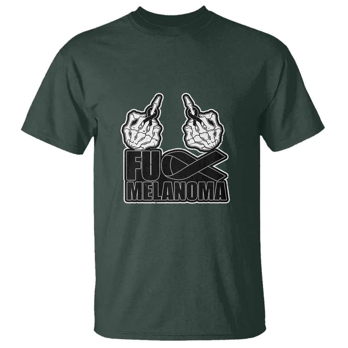 Fuck Melanoma T Shirt Skeleton Hand Black Ribbon Awareness