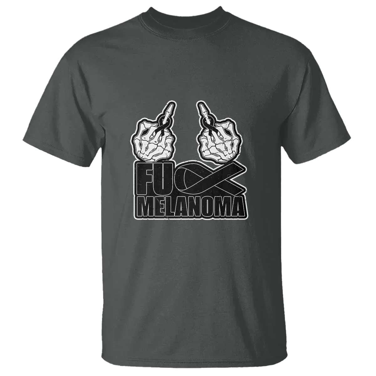 Fuck Melanoma T Shirt Skeleton Hand Black Ribbon Awareness