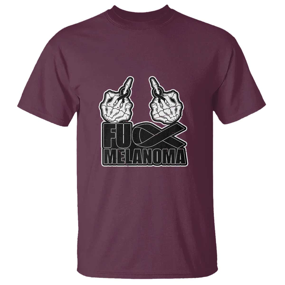 Fuck Melanoma T Shirt Skeleton Hand Black Ribbon Awareness