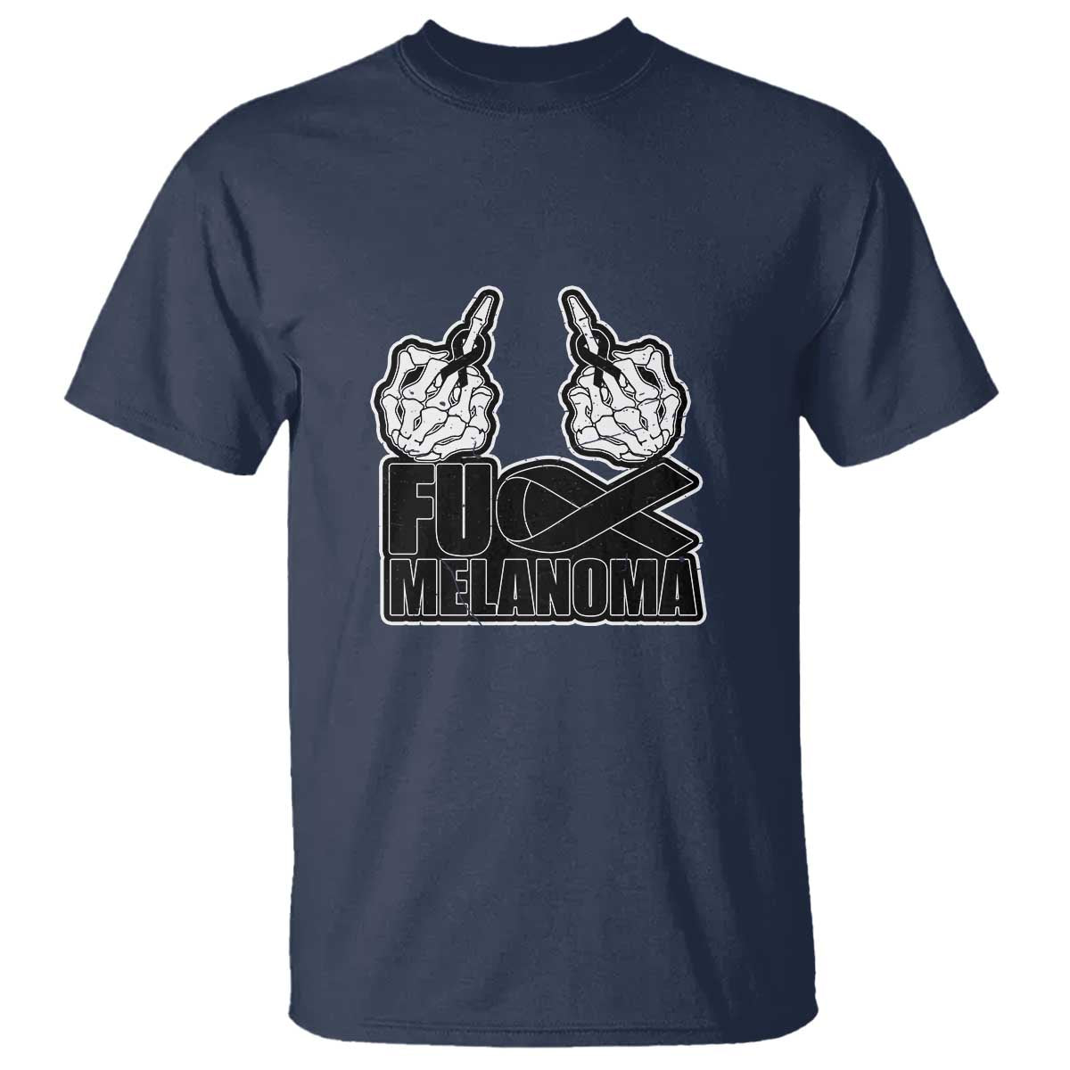 Fuck Melanoma T Shirt Skeleton Hand Black Ribbon Awareness