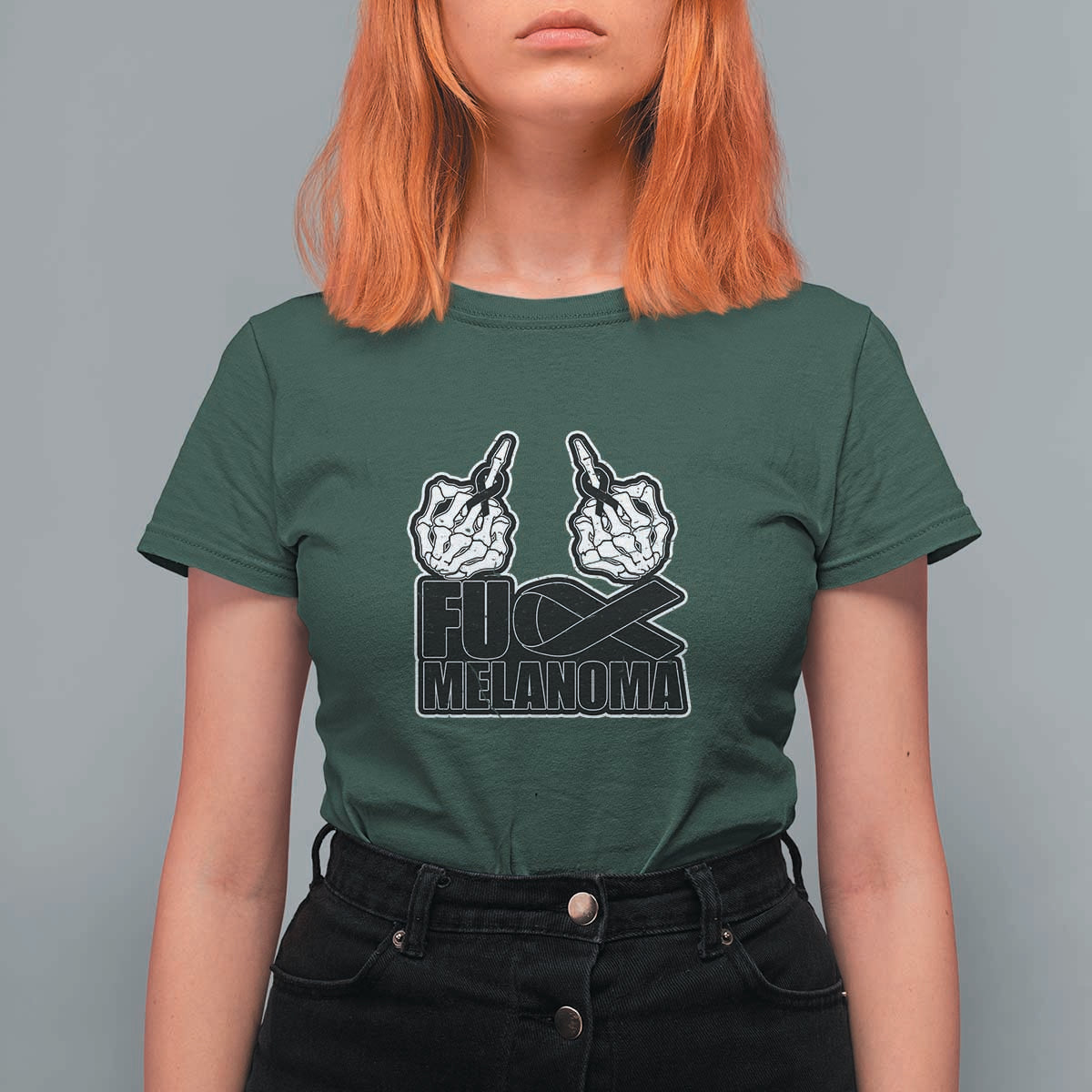 Fuck Melanoma T Shirt For Women Skeleton Hand Black Ribbon Awareness