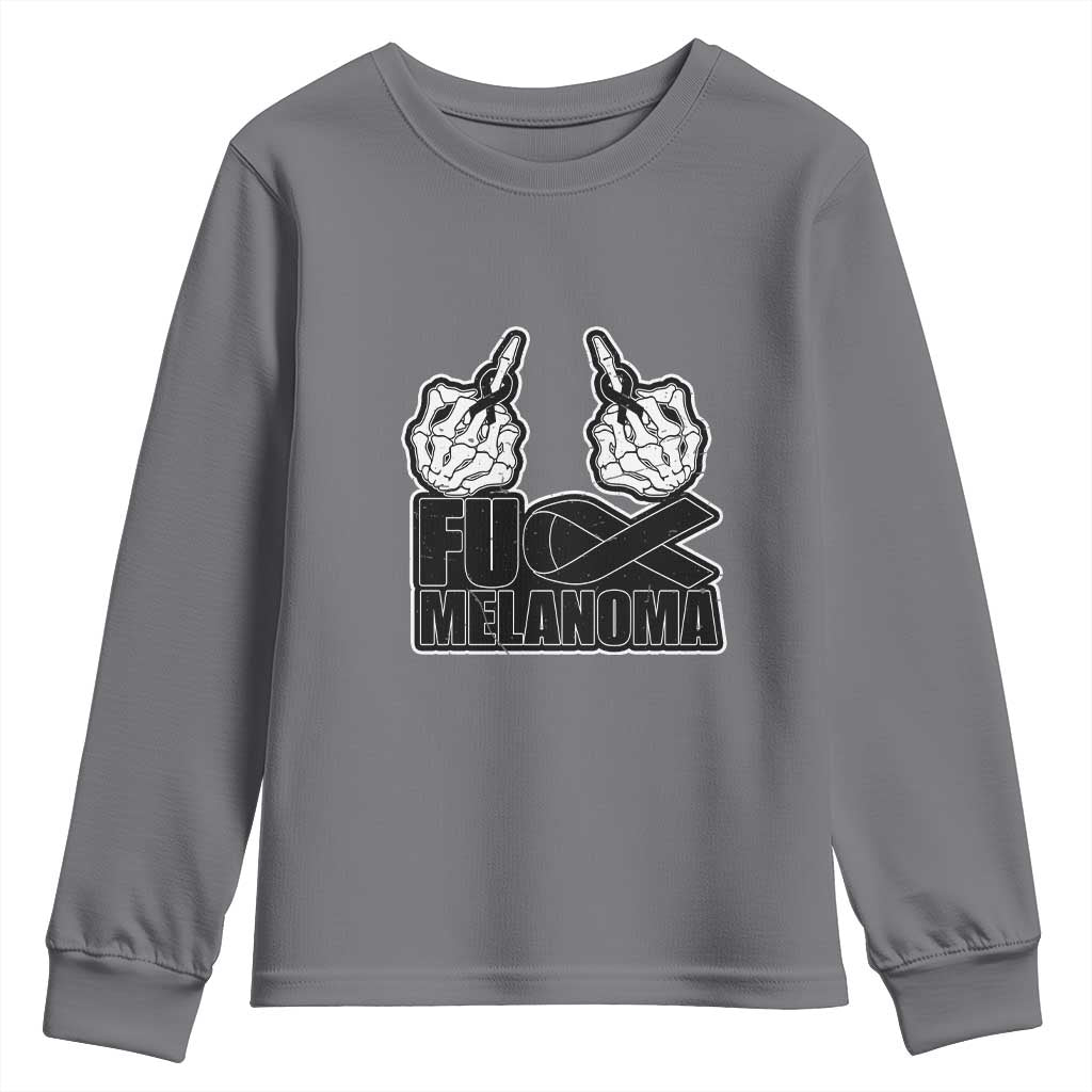 Fuck Melanoma Youth Sweatshirt Skeleton Hand Black Ribbon Awareness