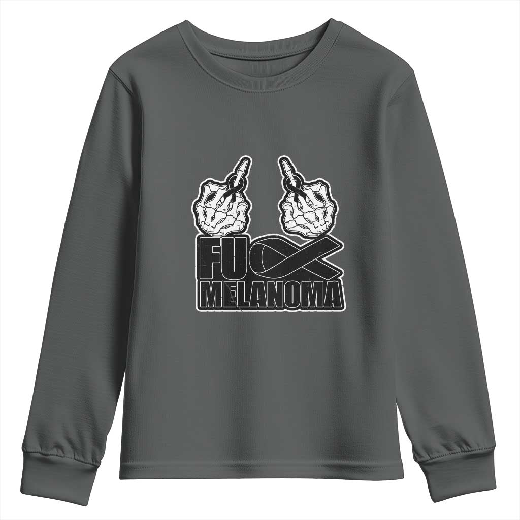 Fuck Melanoma Youth Sweatshirt Skeleton Hand Black Ribbon Awareness