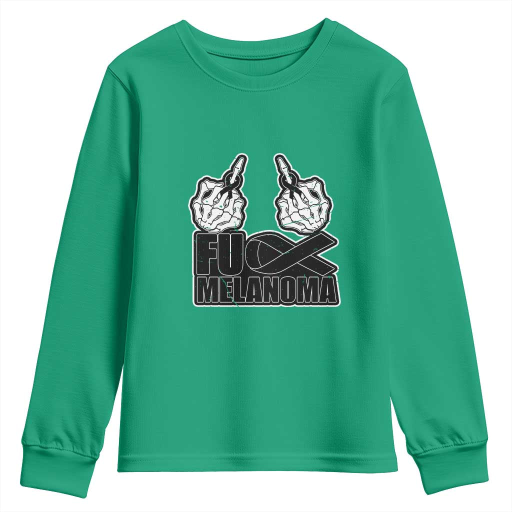Fuck Melanoma Youth Sweatshirt Skeleton Hand Black Ribbon Awareness