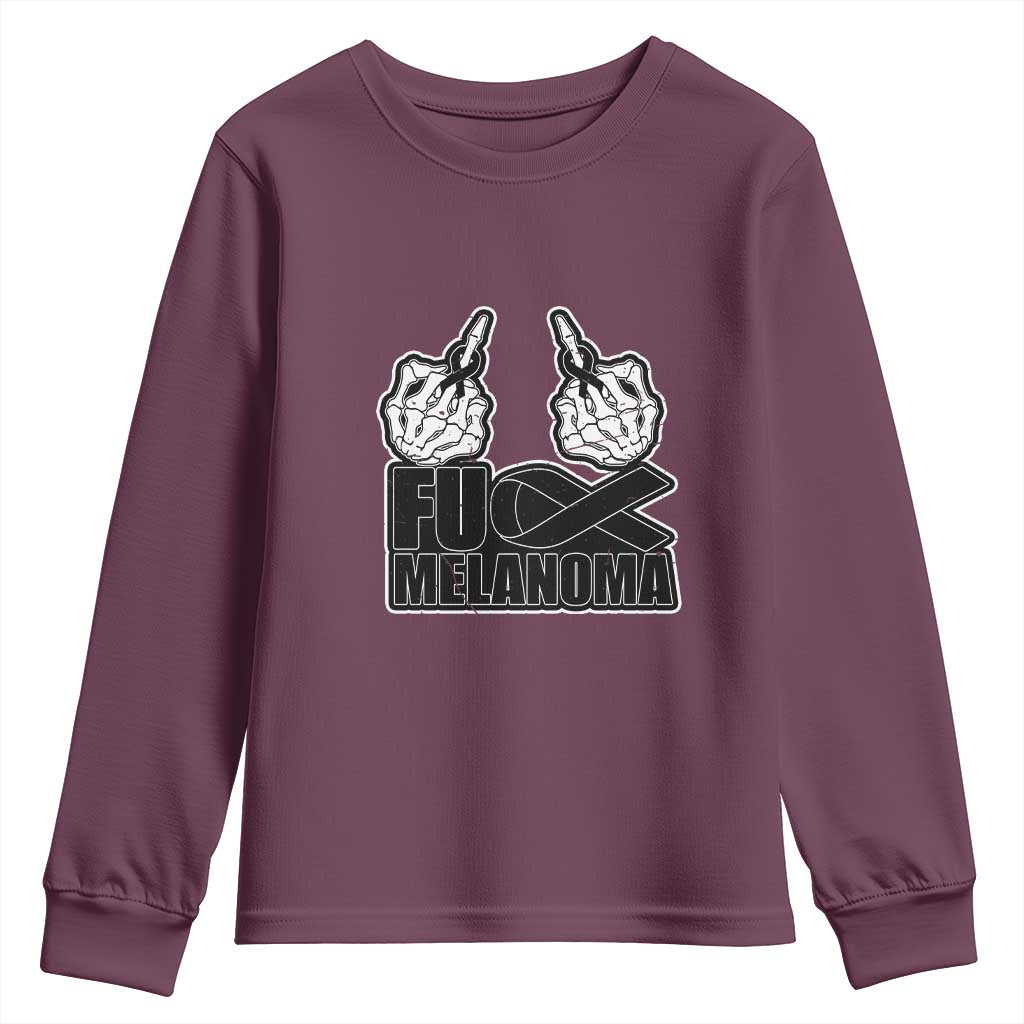 Fuck Melanoma Youth Sweatshirt Skeleton Hand Black Ribbon Awareness
