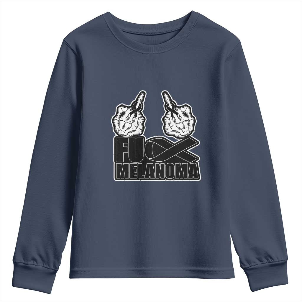 Fuck Melanoma Youth Sweatshirt Skeleton Hand Black Ribbon Awareness