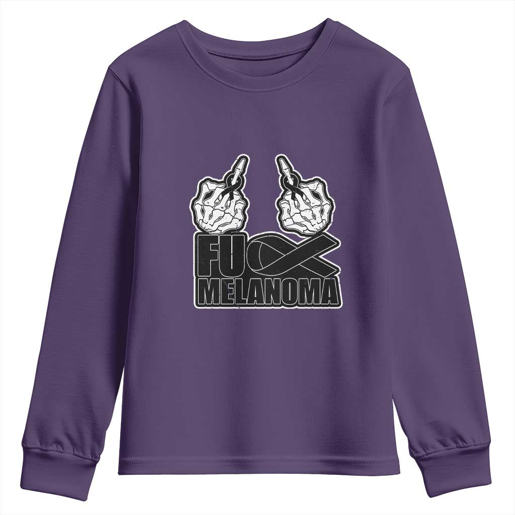 Fuck Melanoma Youth Sweatshirt Skeleton Hand Black Ribbon Awareness