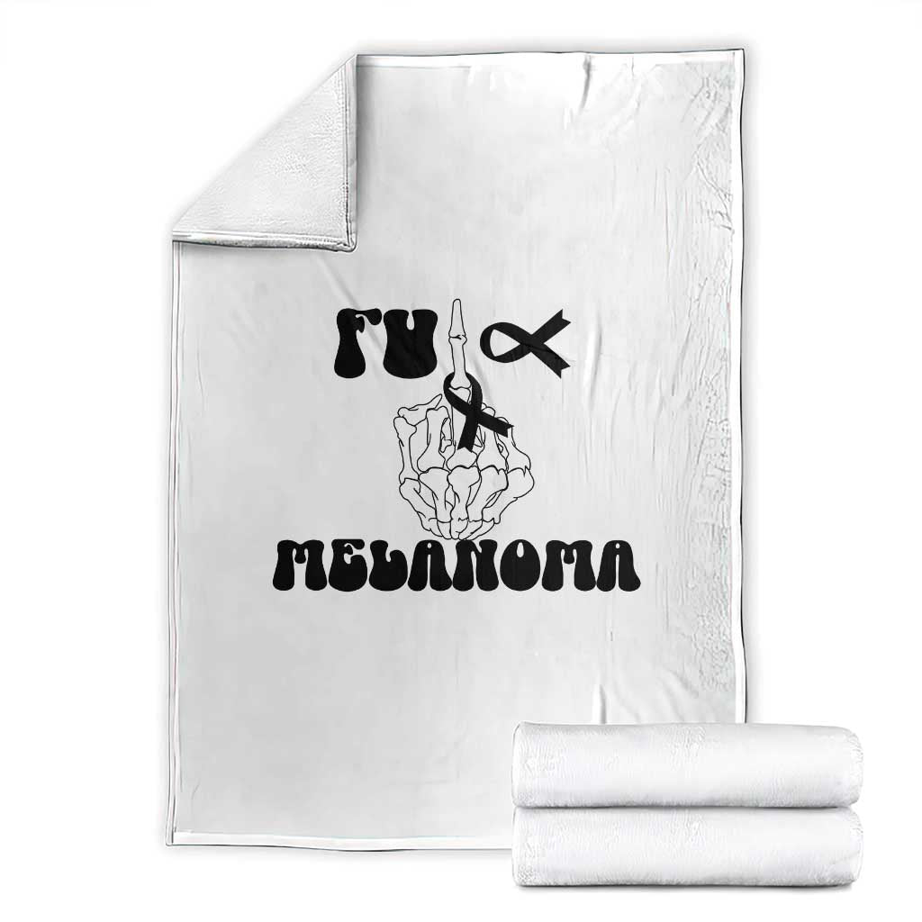 Fuck Melanoma Awareness Throw Blanket Skeleton Hand Ribbon Warrior Gift