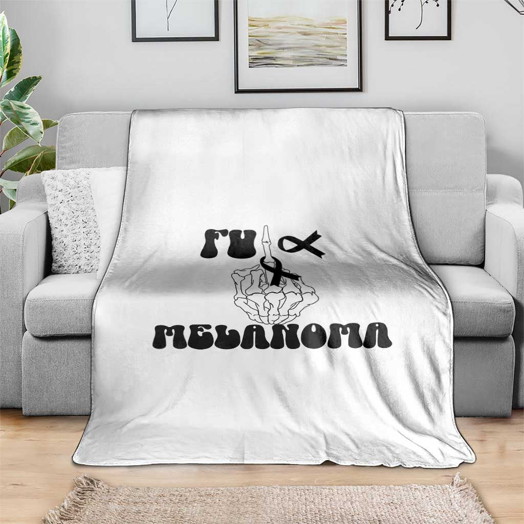Fuck Melanoma Awareness Throw Blanket Skeleton Hand Ribbon Warrior Gift
