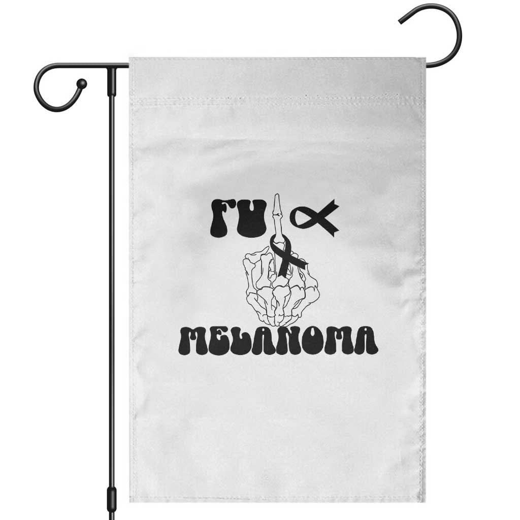 Fuck Melanoma Awareness Garden Flag Skeleton Hand Ribbon Warrior Gift