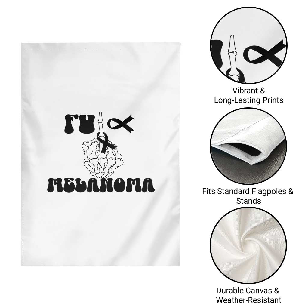 Fuck Melanoma Awareness Garden Flag Skeleton Hand Ribbon Warrior Gift