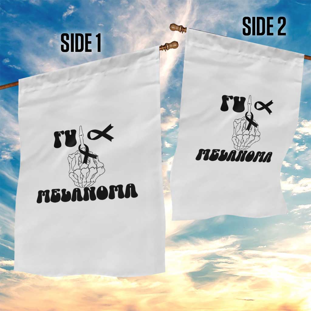 Fuck Melanoma Awareness Garden Flag Skeleton Hand Ribbon Warrior Gift