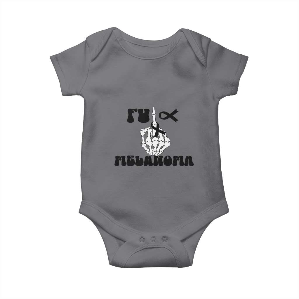 Fuck Melanoma Awareness Baby Onesie Skeleton Hand Ribbon Warrior Gift