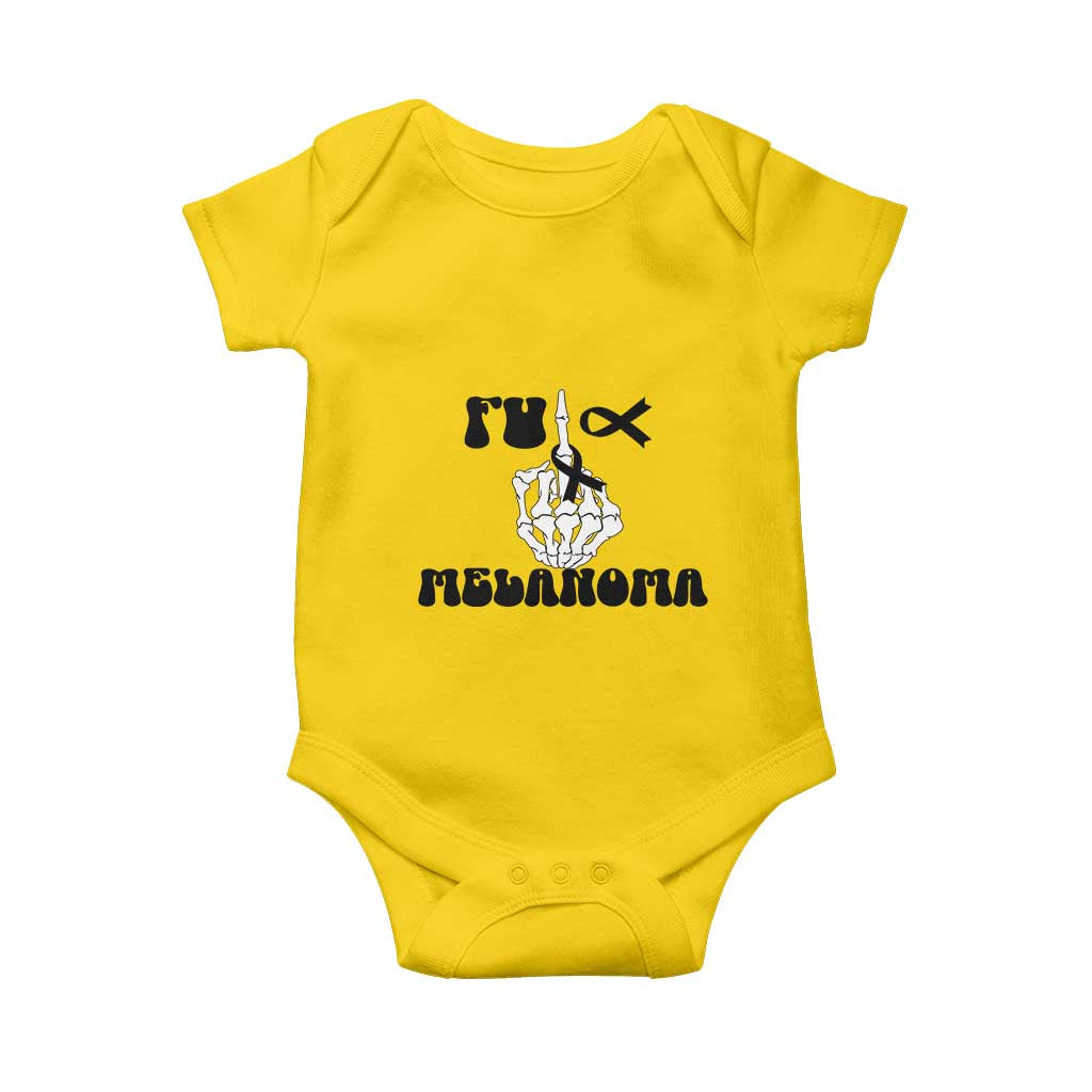 Fuck Melanoma Awareness Baby Onesie Skeleton Hand Ribbon Warrior Gift