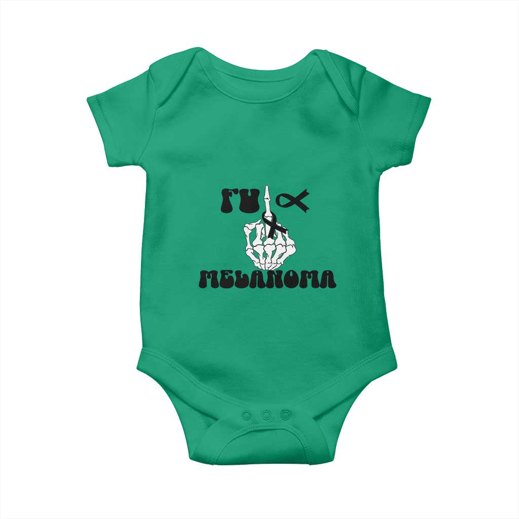 Fuck Melanoma Awareness Baby Onesie Skeleton Hand Ribbon Warrior Gift
