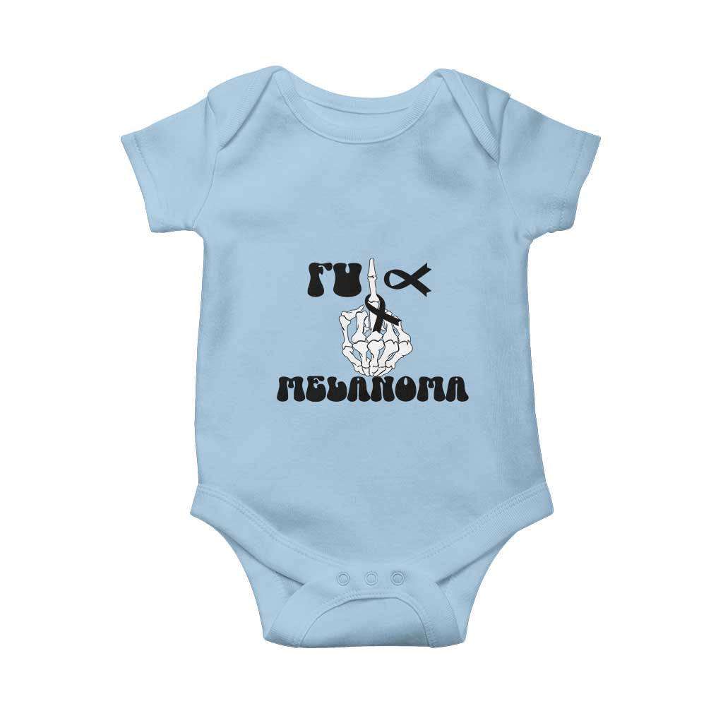 Fuck Melanoma Awareness Baby Onesie Skeleton Hand Ribbon Warrior Gift