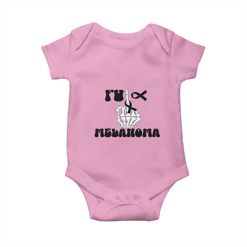 Fuck Melanoma Awareness Baby Onesie Skeleton Hand Ribbon Warrior Gift