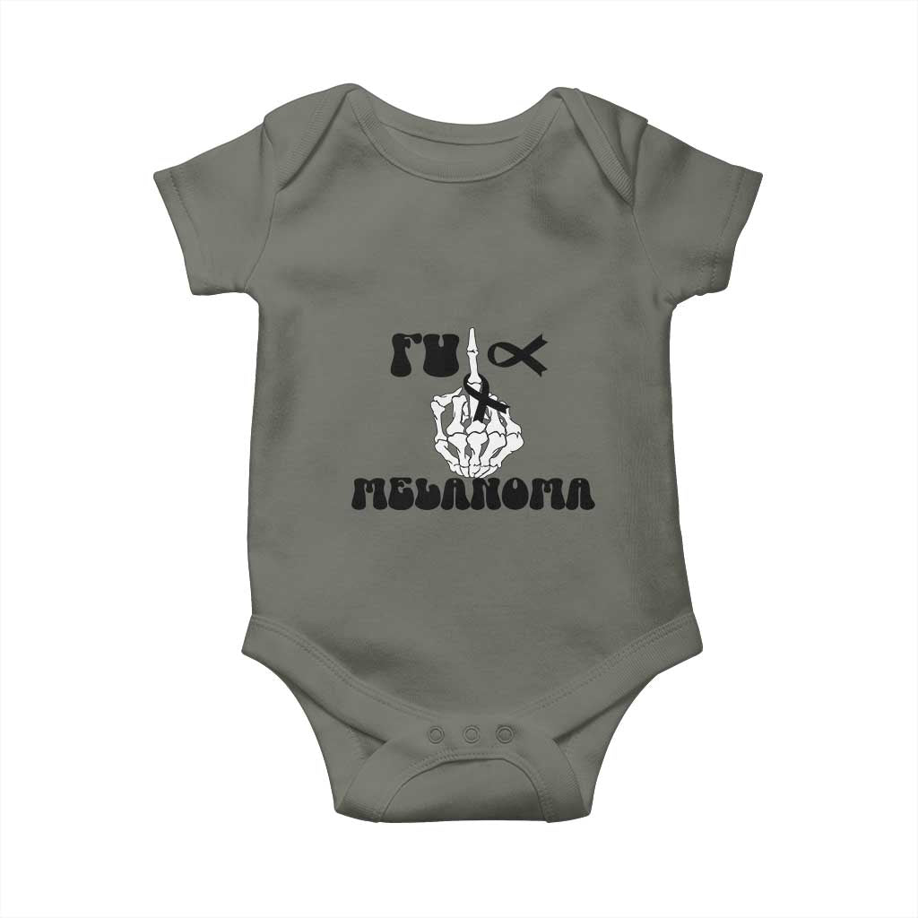 Fuck Melanoma Awareness Baby Onesie Skeleton Hand Ribbon Warrior Gift