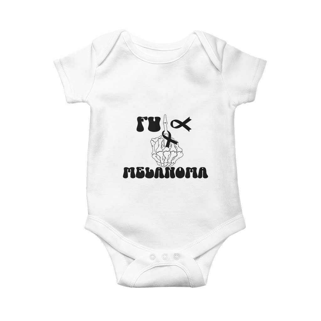 Fuck Melanoma Awareness Baby Onesie Skeleton Hand Ribbon Warrior Gift