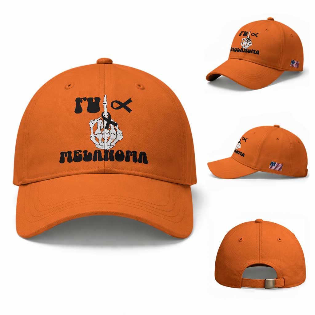 Fuck Melanoma Awareness Baseball Cap Skeleton Hand Ribbon Warrior Gift