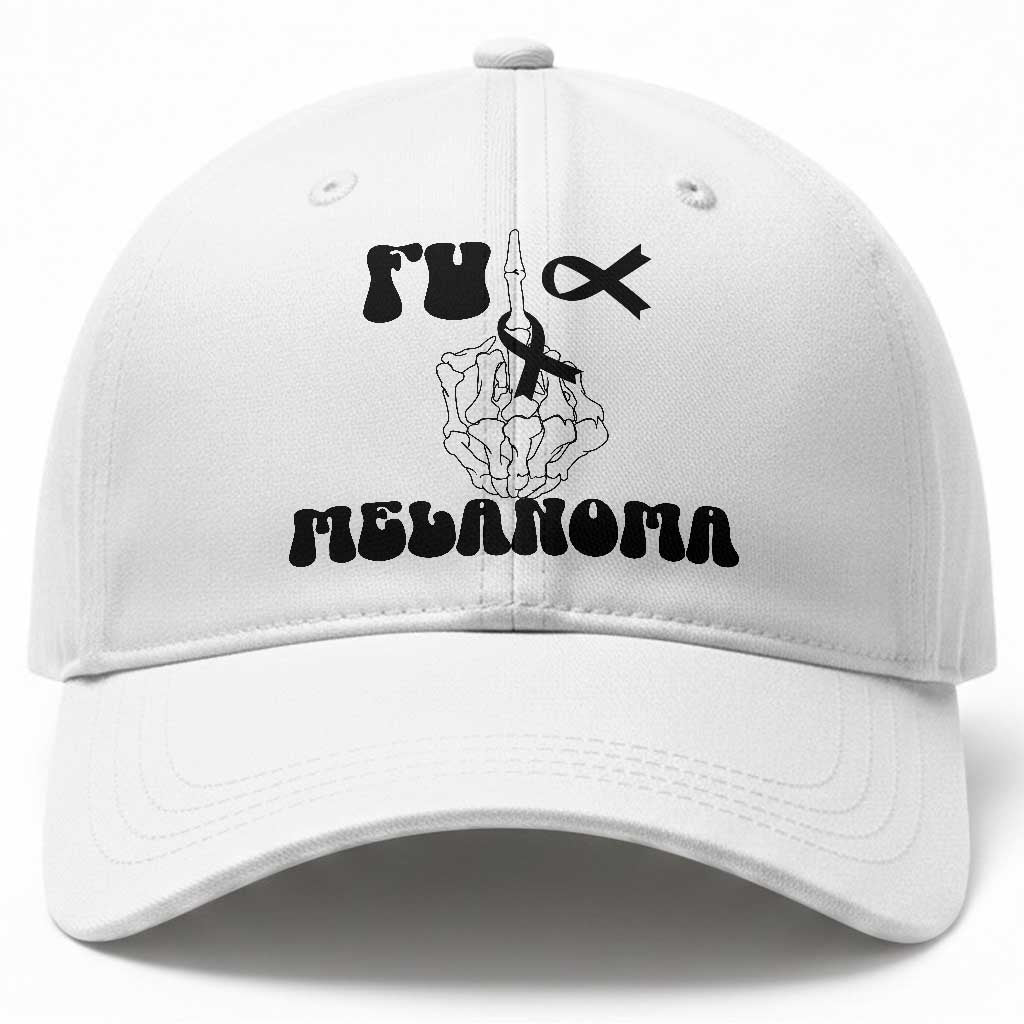 Fuck Melanoma Awareness Baseball Cap Skeleton Hand Ribbon Warrior Gift