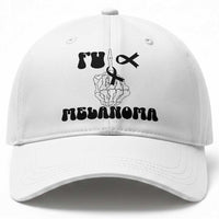 Fuck Melanoma Awareness Baseball Cap Skeleton Hand Ribbon Warrior Gift