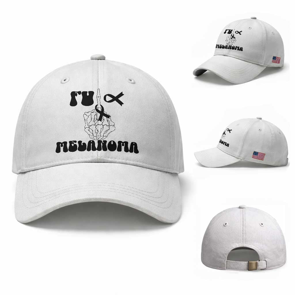 Fuck Melanoma Awareness Baseball Cap Skeleton Hand Ribbon Warrior Gift