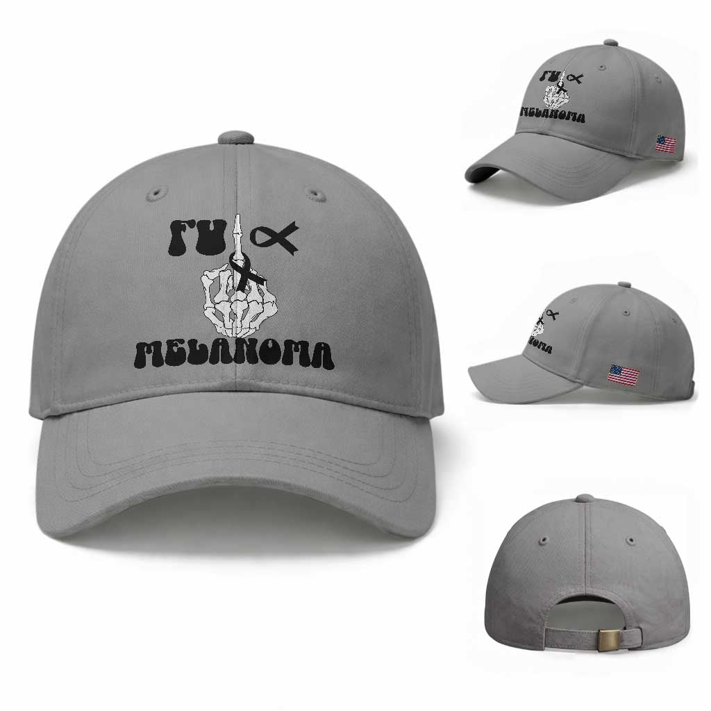 Fuck Melanoma Awareness Baseball Cap Skeleton Hand Ribbon Warrior Gift