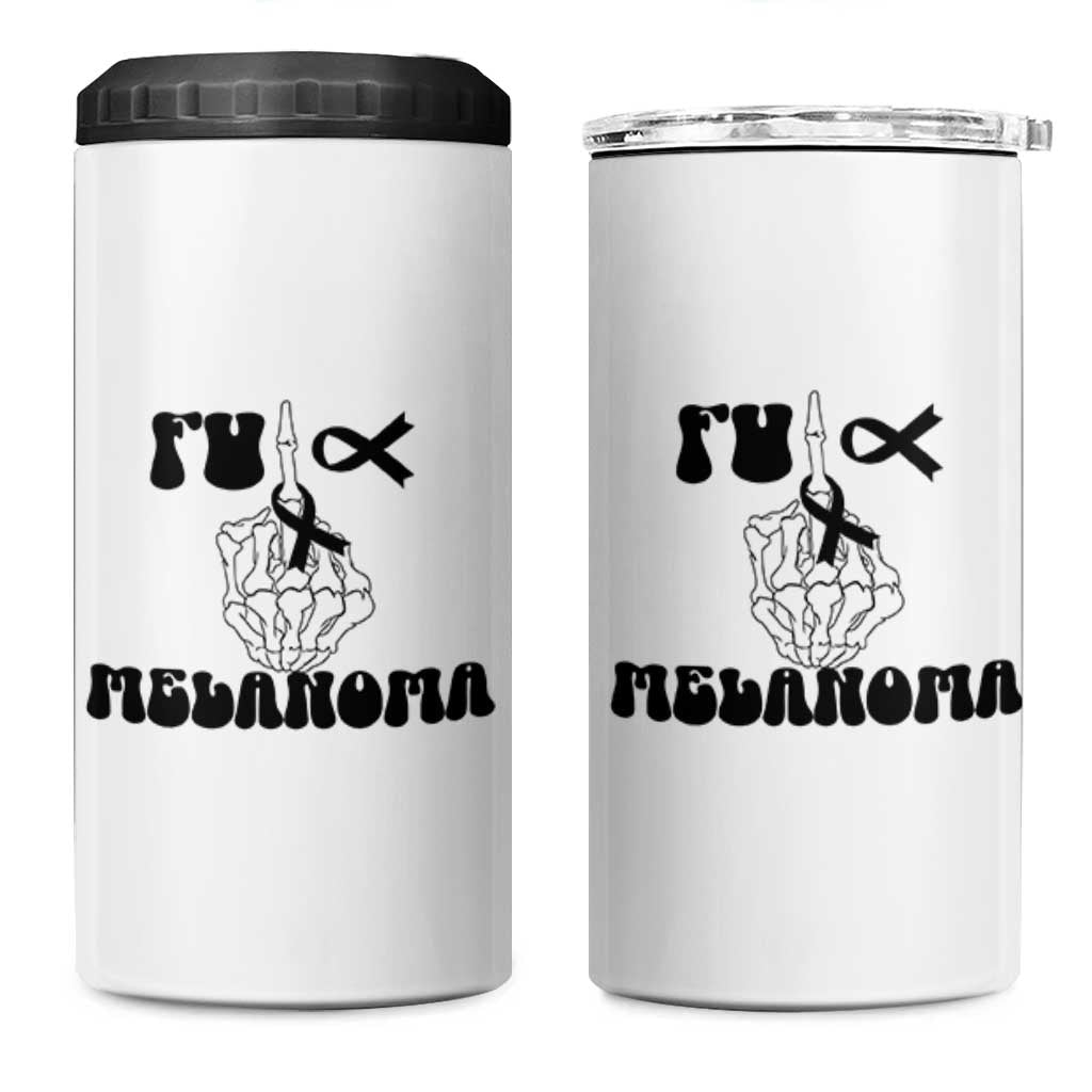 Fuck Melanoma Awareness 4 in 1 Can Cooler Tumbler Skeleton Hand Ribbon Warrior Gift