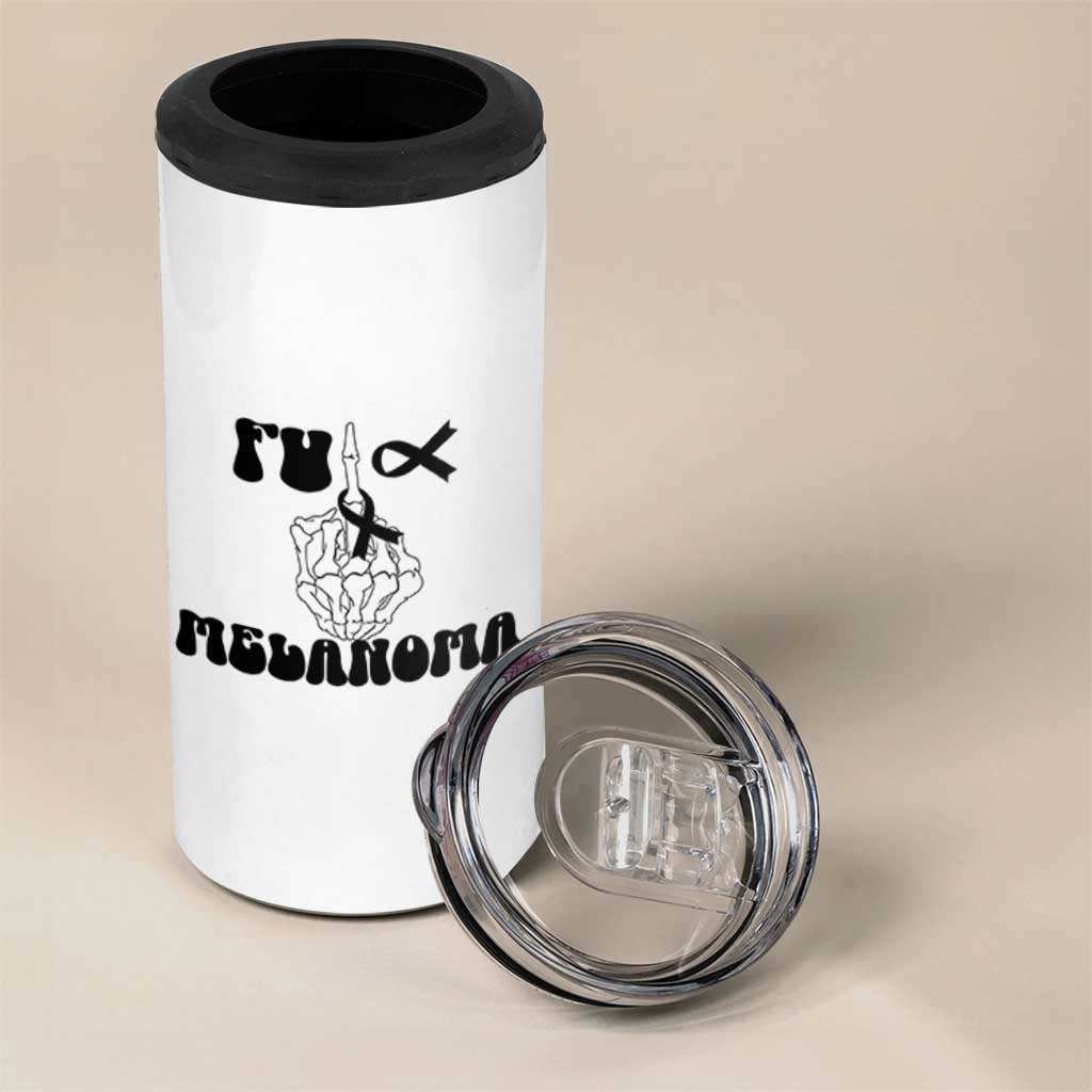 Fuck Melanoma Awareness 4 in 1 Can Cooler Tumbler Skeleton Hand Ribbon Warrior Gift